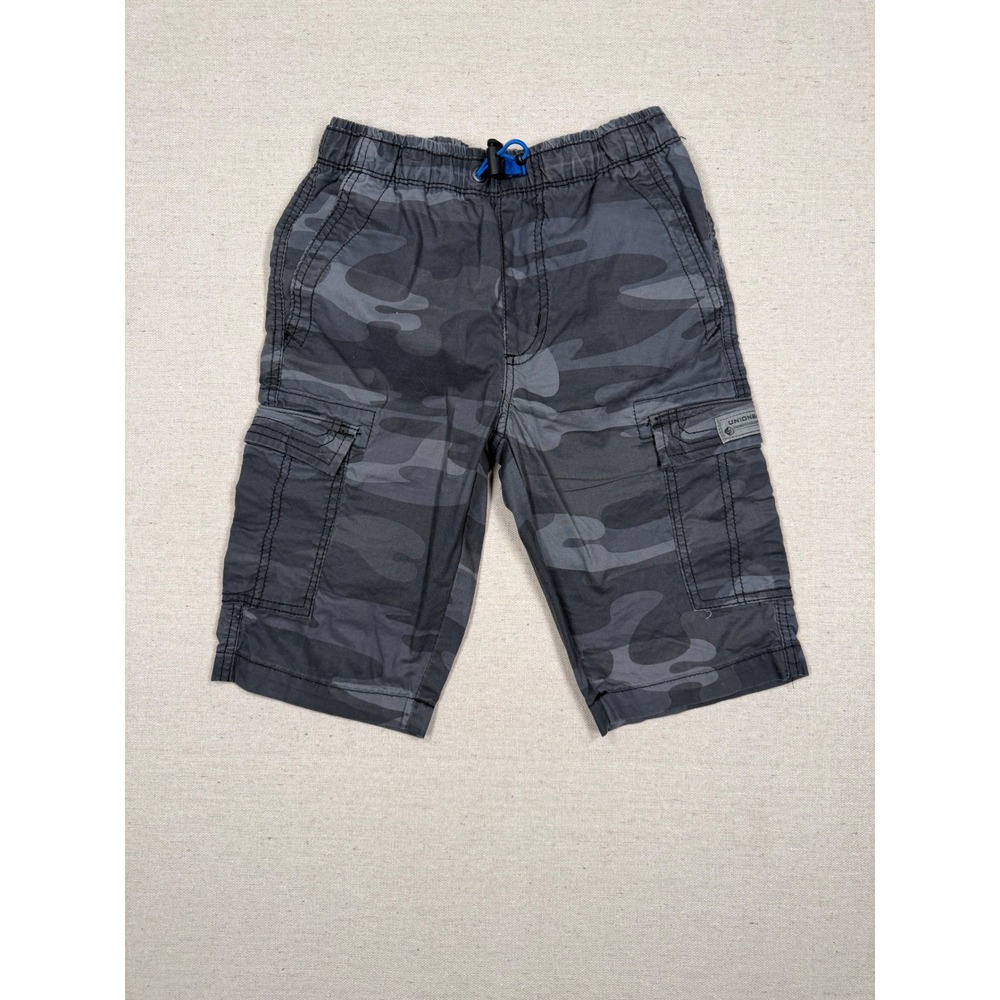 Unionbay Boys Grey Camo Cargo Shorts Size S 7/8 Elastic Waist Cotton Utility